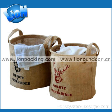 Round Bottom Jute Burlap Handle Bag with Printing Plastic PE Film